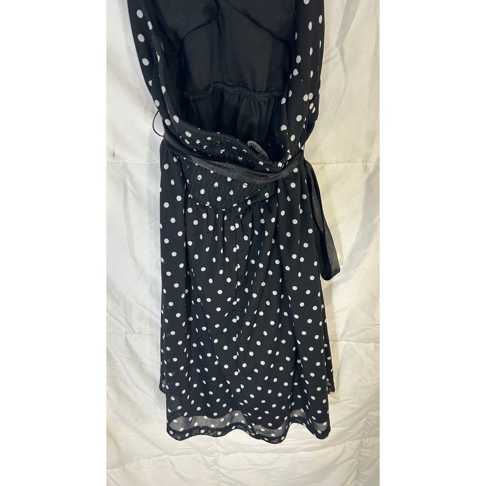 As U Wish Black White Polka Dot Halter Dress Women's Size L Tie Waist Sheer - Picture 8 of 10